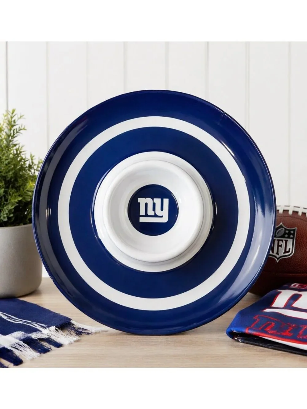 New York Giants Chip & Dip Bowl 13” NFL NY Logo Serving Platter Blue White